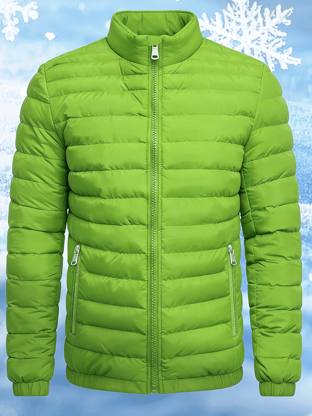 Men's Stand Collar Winter Jacket with Zipper and Fiber Filling