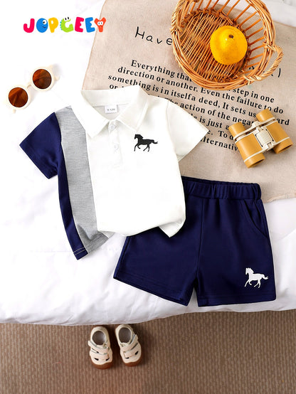 Baby Boy Summer Casual 2-Piece Shorts Set with Cartoon Print