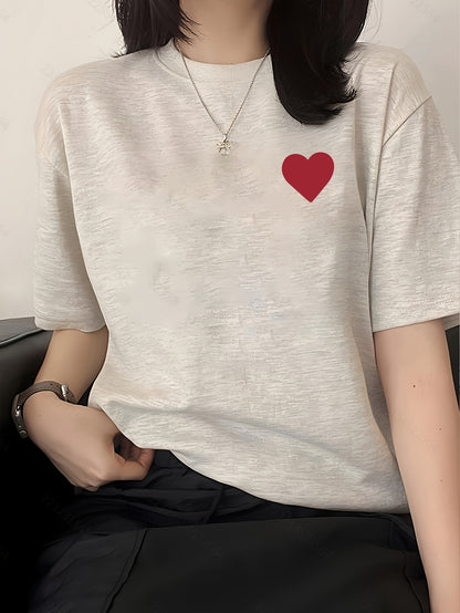 Women's Casual Cotton Love Pattern T-Shirt, Short Sleeve