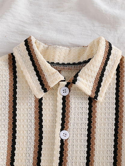 Boys' Summer Striped Waffle Knit Shirt & Shorts Set