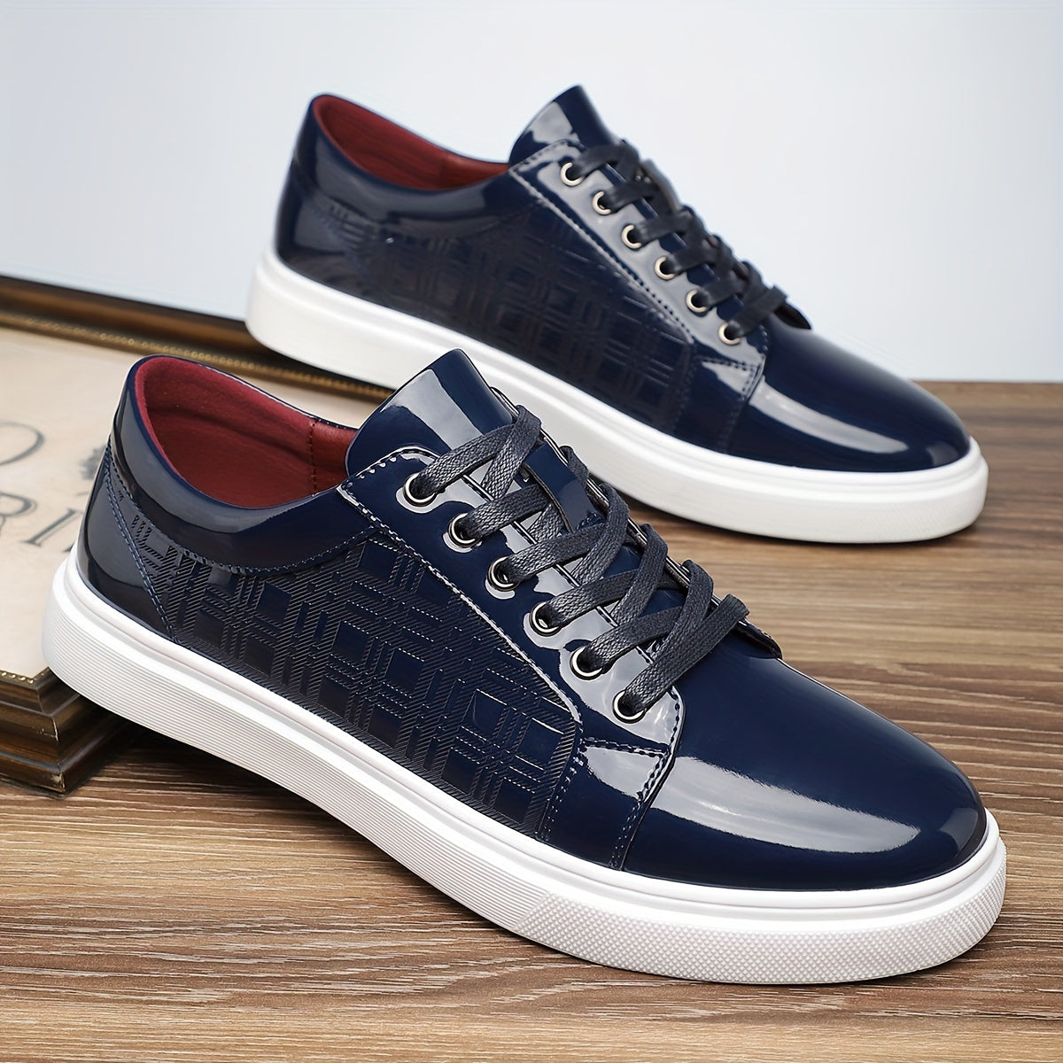 Sneakers, Shoes, White Rubber Sole, Exquisite Lattice Embossing on The Side, Lace-Up Round Toe, Versatile for Everyday Wear in All Four Seasons - ayq