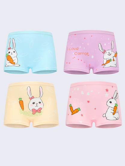 Girls' Cotton Briefs with Cute Rabbit Print – 4 Pack