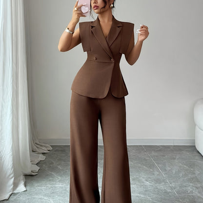 Elegant Women's Casual Set, Including a Sleeveless Top and Elastic Waist Pants, Suitable for Work, Vacation, Afternoon Tea, Parties, and Spring/summer Wear