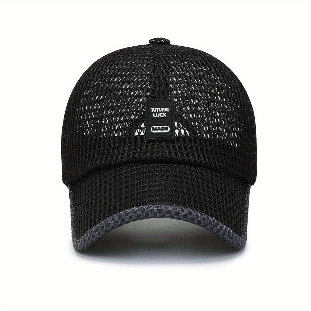 2pcs Unisex Quick-Dry Mesh Baseball Caps - Breathable, Adjustable Summer Sun Hats with Large Brims for Outdoor Activities, Black & Gray Textured Design
