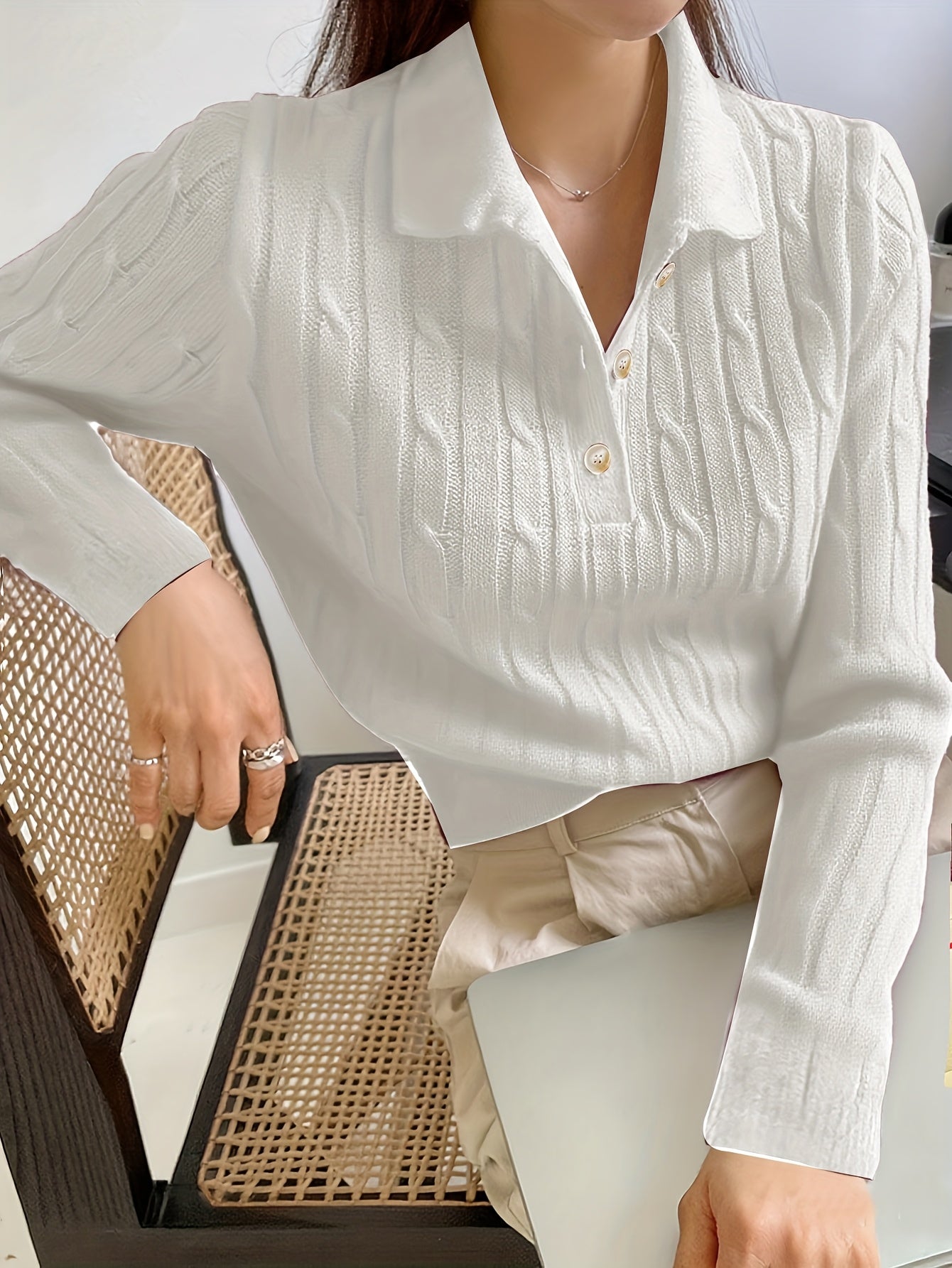 Elegant Long Sleeve Henley Pullover for Women - Fall/Winter Knit