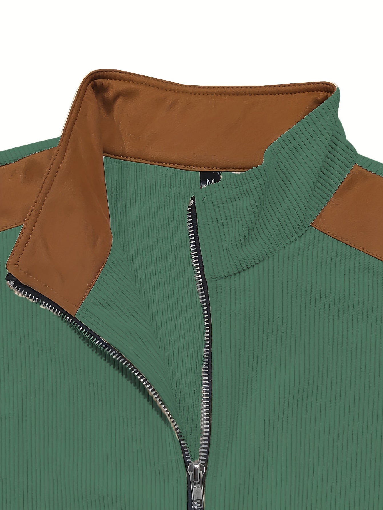 Men'S Long Sleeve Patchwork Fashion Warm Jacket, Corduroy Long Sleeve Warm Coat with Zipper Stand Collar Long Sleeve Casual Comfortable Autumn and Winter Style