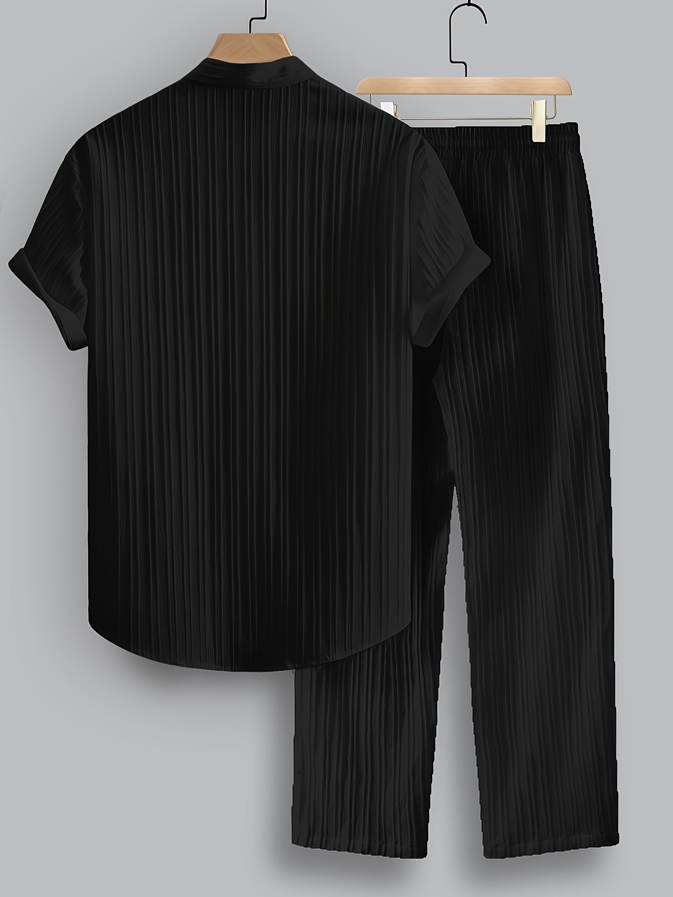 Men's Summer Casual Polyester Set with Stand Collar Shirt & Pants