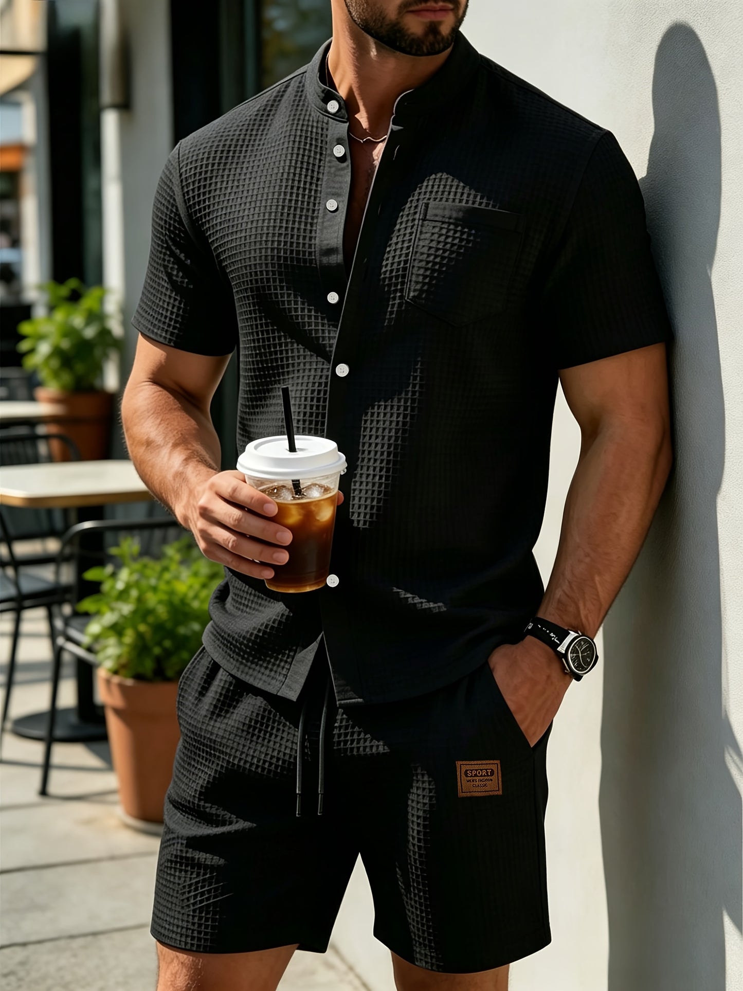 Men's Summer Knit Casual Shirt & Shorts Set with Breathable Fabric