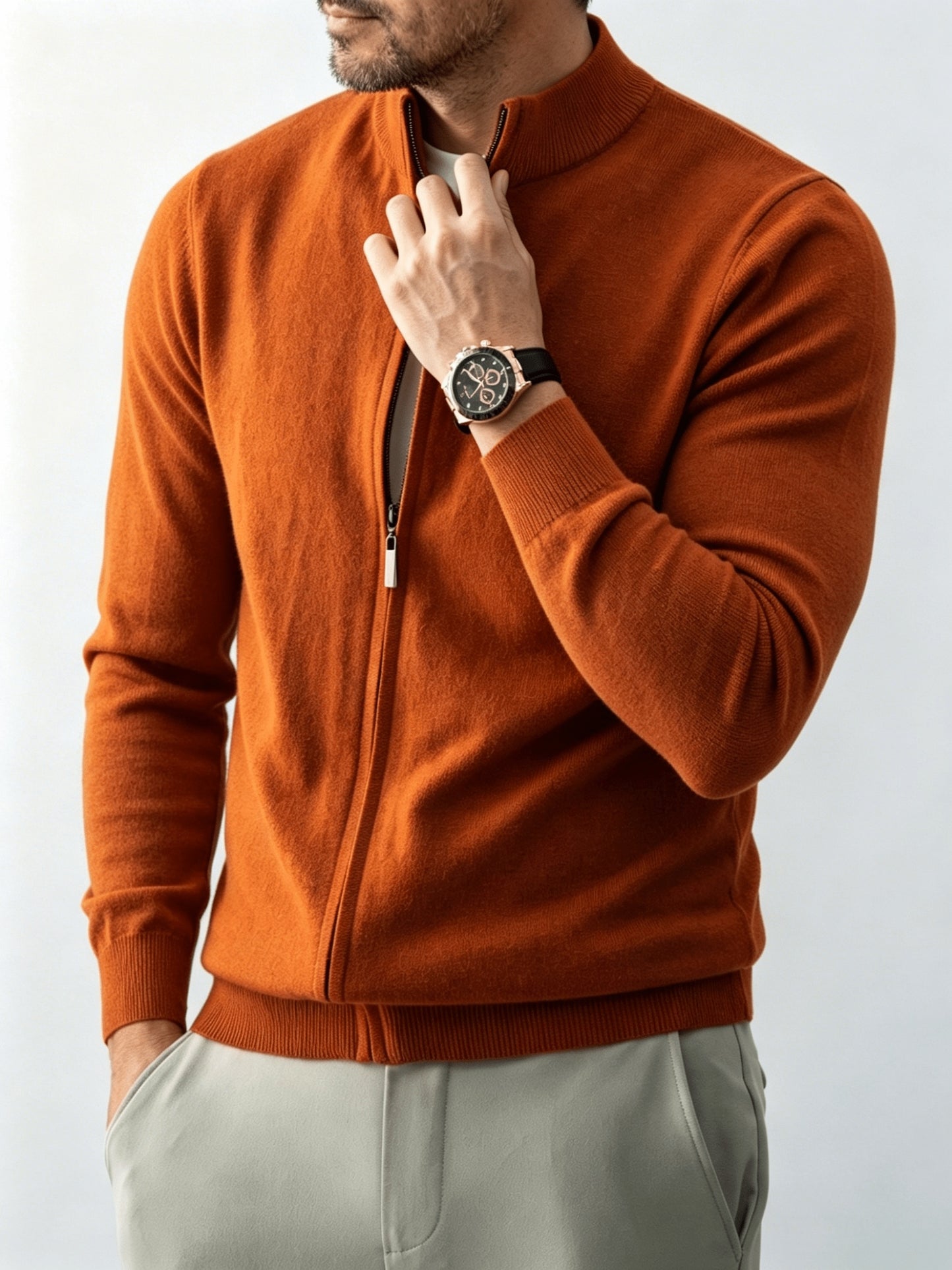 Men's Stand Collar Knit Cardigan Full-Zip Casual Fall Sweater