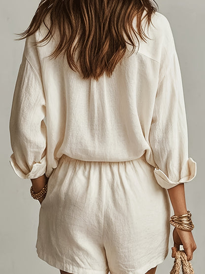 Elegant Women's Casual Shirt and Shorts Set for Spring/Summer