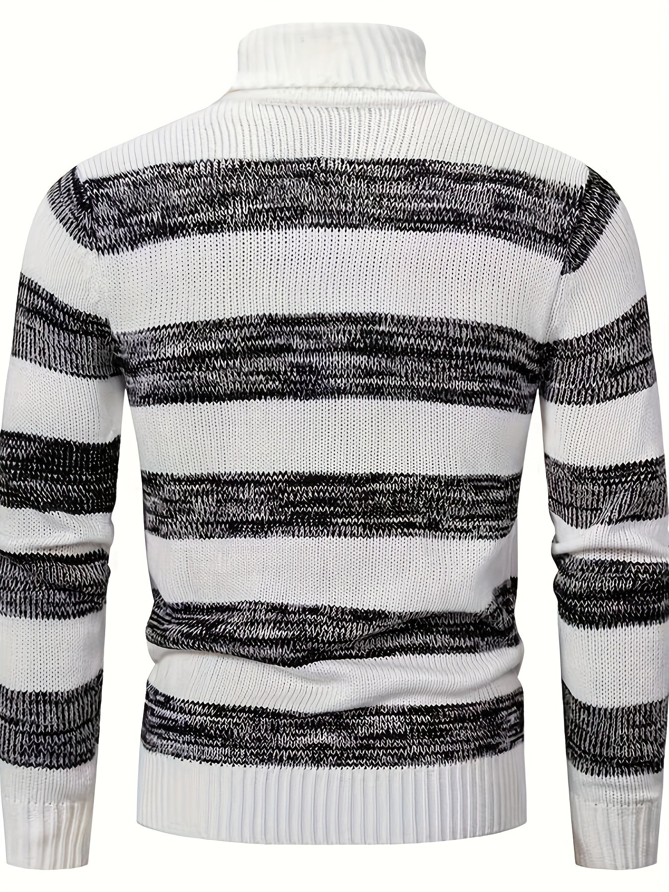 Men'S Stylish Black & White Striped Knit Pullover Sweater - High Neck, Long Sleeve, Ribbed Cuffs, Casual Fall/Winter Wear, Casual Wear Sweater | Highneck Sweater | Knit Construction, Sweater Vest