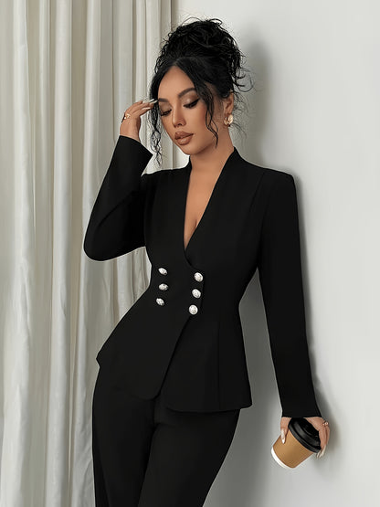 Women's Chic Solid Color Polyester Pants Set for All Seasons