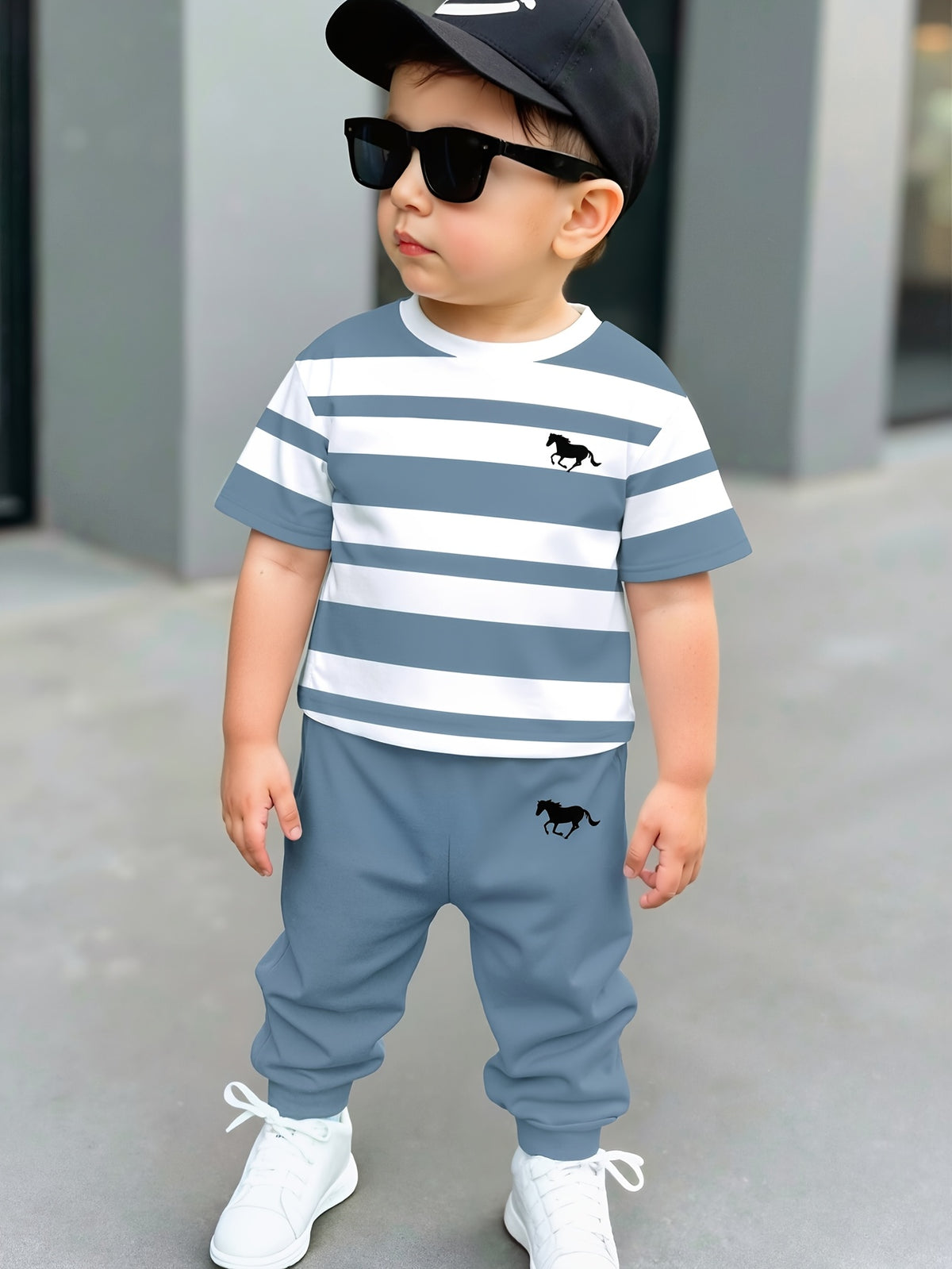 Boys' Striped Short-Sleeve T-Shirt & Pants Set for 6M-3Y - ayq