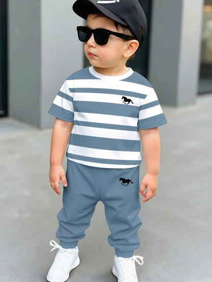 Boys' Striped Short-Sleeve T-Shirt & Pants Set for 6M-3Y - ayq