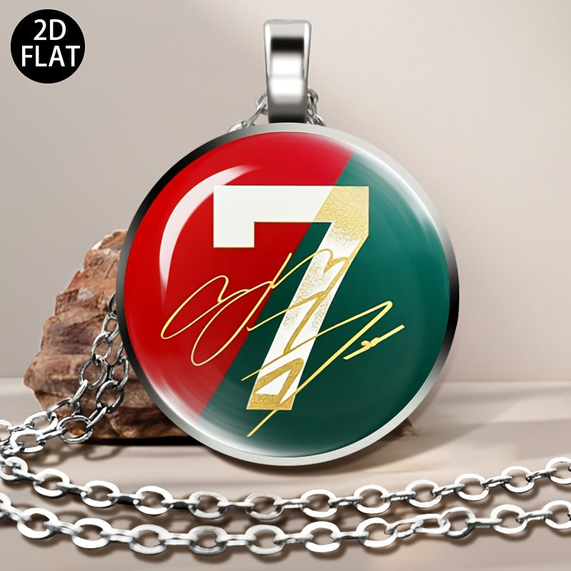 Auspicious Number 7 Soccer Pendant Necklace with Red Green Jersey Desi