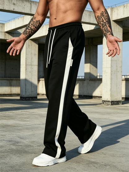 Men's Loose Fit Gym Sweatpants with Side Stripe and Pockets