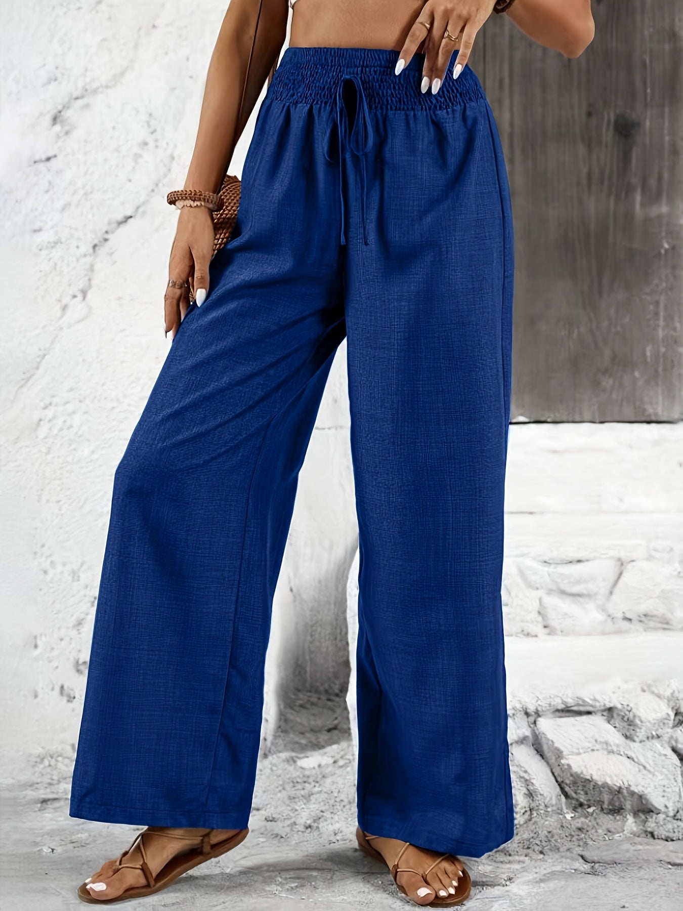 Elegant Solid Color Twisted Knot Straight-Leg Pants