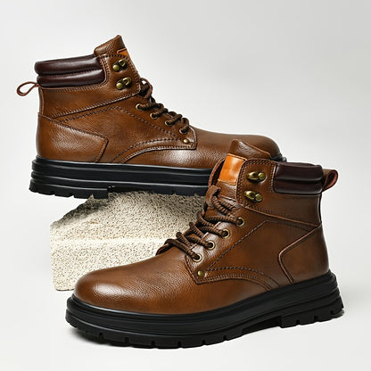 Men's All-Season Preppy Leather Ankle Boots with Rubber Sole