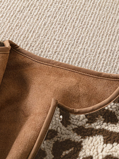 Women'S Elegant Leopard Print Long Sleeve Jacket - Cozy Winter Warmth, Non-Stretch Fabric, Regular Fit with Button Closure, Perfect for Fall & Winter Travel