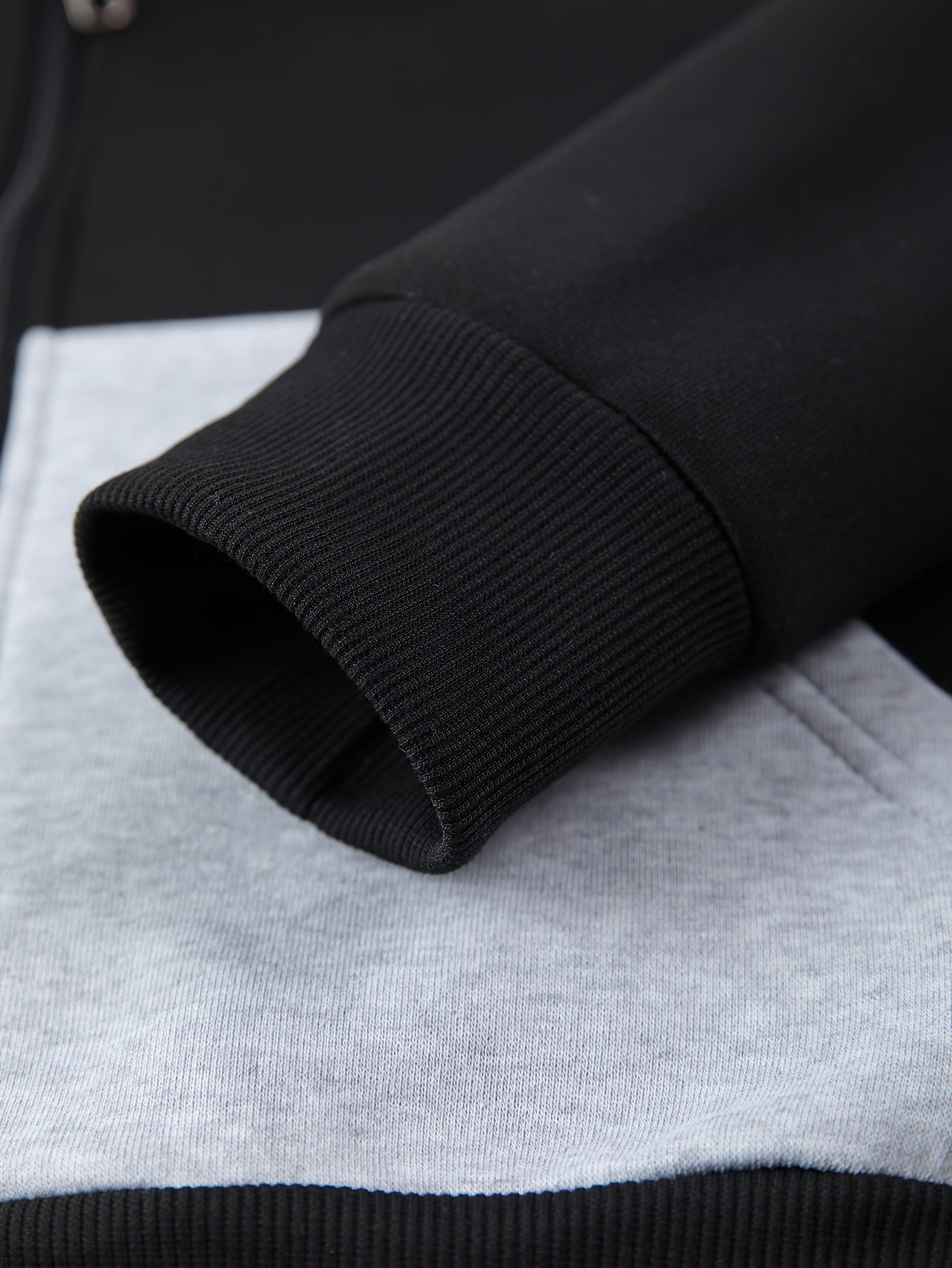 95% Polyester, 5% Spandex 2pcs Men's Set, -Lined Warm Casual Color-Block Zip-Up Sweatshirt with Pockets + Drawstring Pocket Elastic Waist Jogger Pants, 250g Men's Casual Sportswear Set, Global Four-Season Base Layer, Factory-