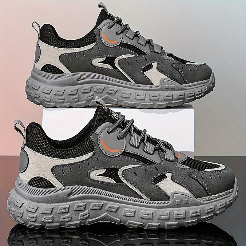 Men's Trendy Chunky Sneakers - Breathable Mesh  PU Upper, Durable PVC Sole, Lace-Up Casual Sneakers in Gray, Black  Orange, All-Season Comfort for Casual Attire