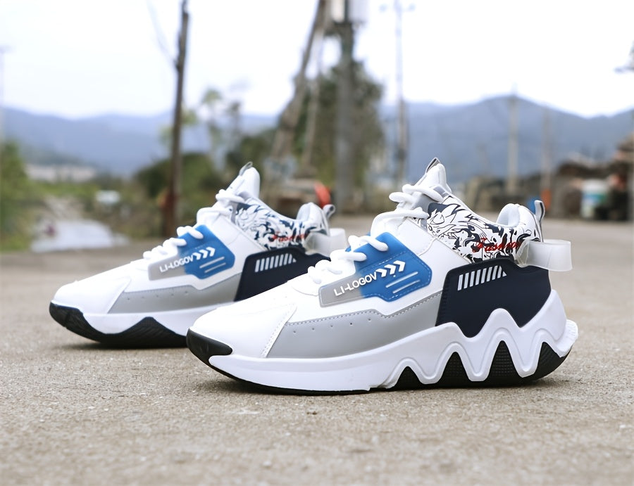 Men's High-Top Basketball Sneakers, Preppy Street Style, Solid Color with Cartoon  Stripes, All-Season Lace-Up Sports Shoes, Faux Upper, Fabric Inner, Rubber Sole, for Running, Hiking  Casual Wear, Outdoor Activities Shoes