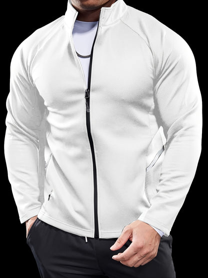 Men'S Slim Fit Quick-Dry Zip-Up Jacket - Lightweight Comfort Fabric, Stand Collar, Long Sleeves for Running & Outdoor Activities, Olive Green, Fall/Winter Casual Sportswear, Sportswear | Sleek Design | Durable Sportswear