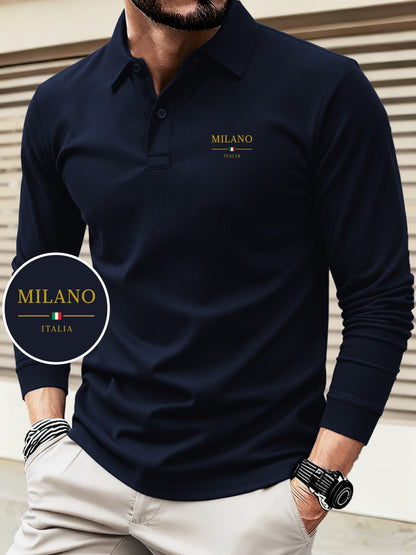 Men's Autumn/Winter Long Sleeve Polo Shirt with Geometric Print