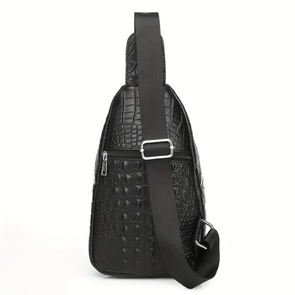 SCHLATUM Genuine Leather Crocodile Pattern Sling Bag - Black, Large-Capacity Multifunctional Crossbody Backpack for Travel, Sports  Camping, Stylish Zipper Closure Design