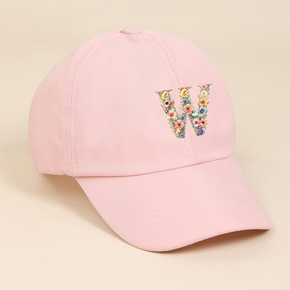 Adjustable Pink Baseball Cap for Kids with Floral Alphabet Design