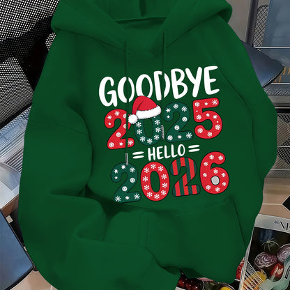 Men's 2025 New Year Red Hooded Sweatshirt - Christmas & New Year's Eve Party Sweater with Goodbye 2024/ 2025 Print, Snowflakes & Santa Hats, Machine Washable Winter Pullover for Holiday Celebrations