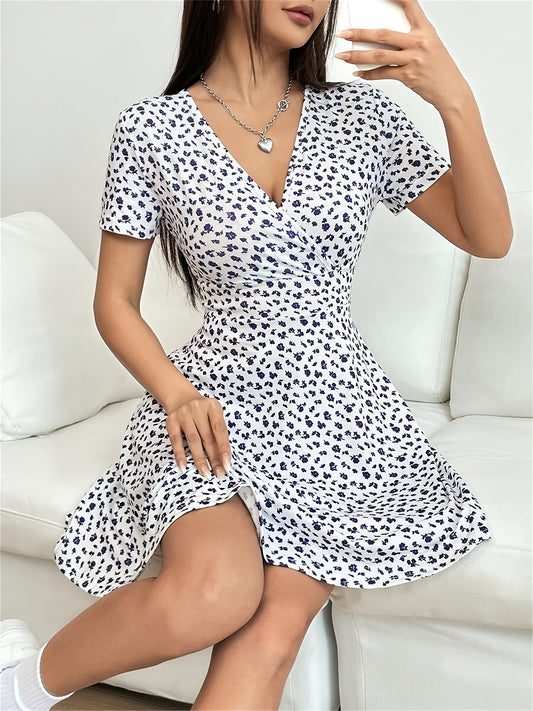 Women's Elegant Floral V-Neck Short Sleeve Summer Dress