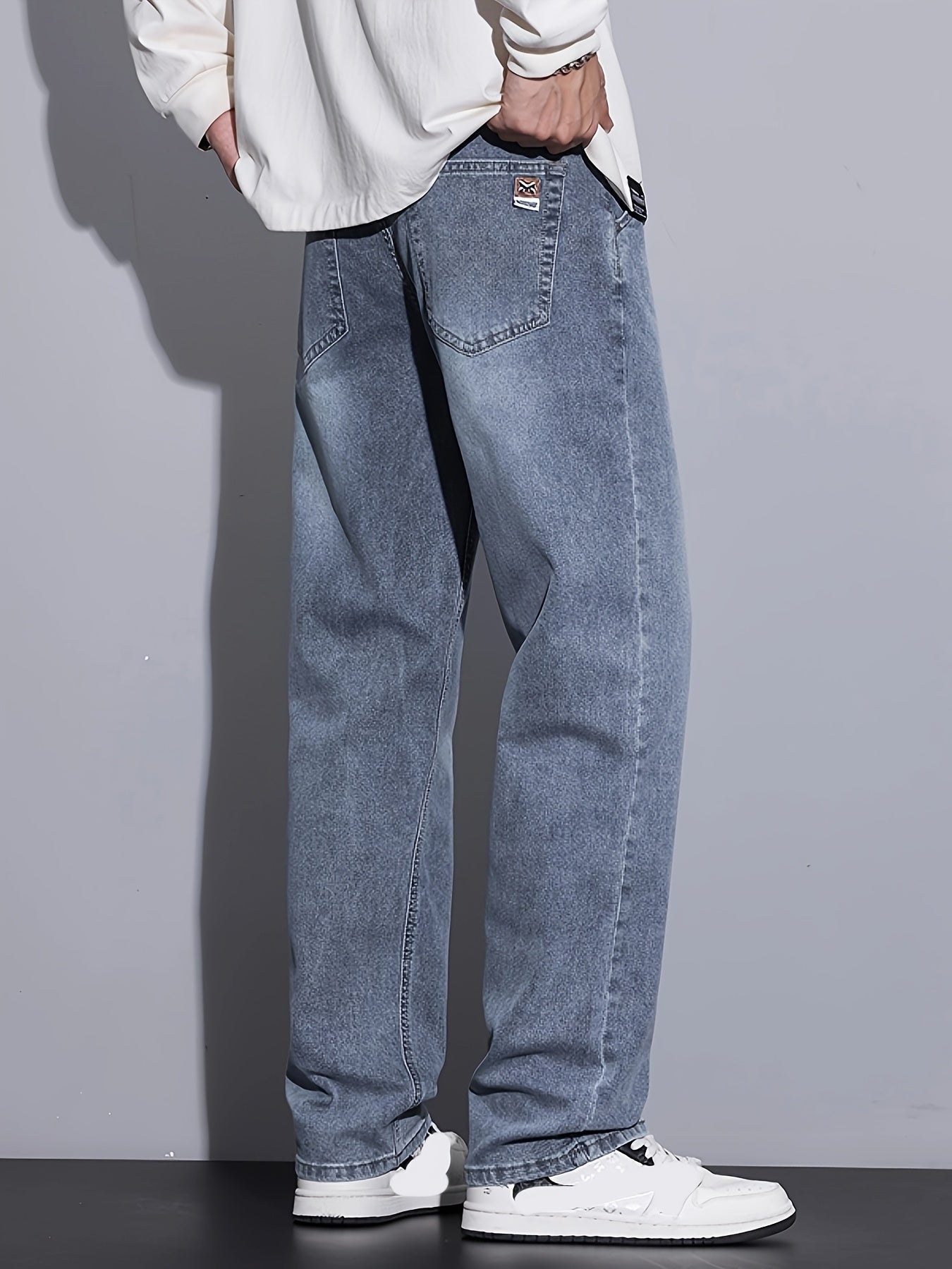 Youth Wide-Leg Loose Stretch Jeans, Vintage Washed, All-Season