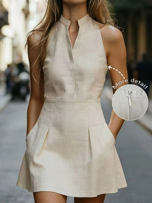Women's Solid V-Neck Casual A-Line Dress for Spring