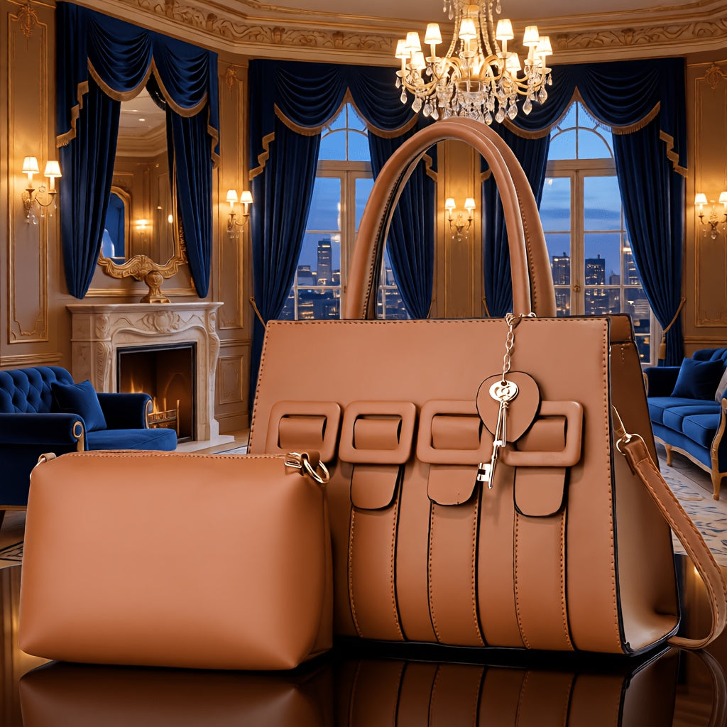 Women’s Faux Leather 2-Piece Bag Set - Crossbody & Tote
