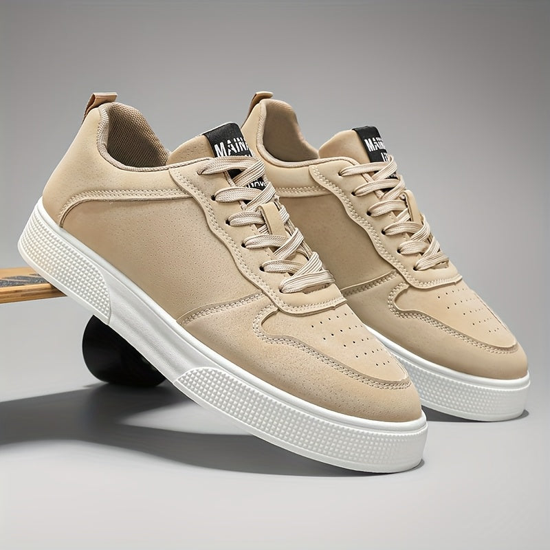 1 Pair MAINALUN Men'S Skateboarding Sneakers - Low-Top Lace-Up Casual Shoes with Thick PVC Sole, Breathable Fabric Lining  Durable Synthetic Upper for Daily Wear, Outdoor, Travel, Parties - Green/Black/Khaki, Skateboarding S