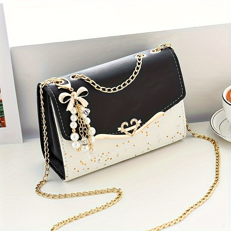 A Festive Mini Shoulder Bag with Shiny Details - Made of PU Material, Lightweight, Featuring an Adjustable Strap And Magnetic Closure, Perfect for Gifting to Family And Friends During The Holidays.