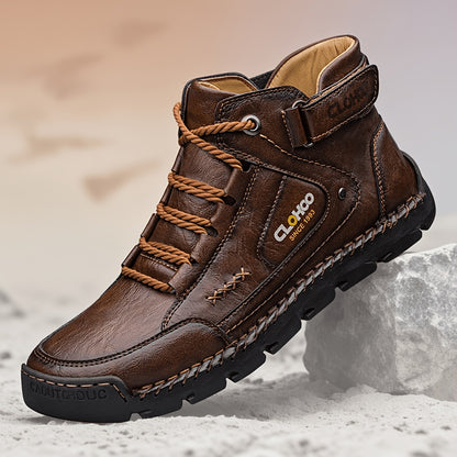 Men's Casual High-Top Ankle Boots with Buckle and Lace-Up