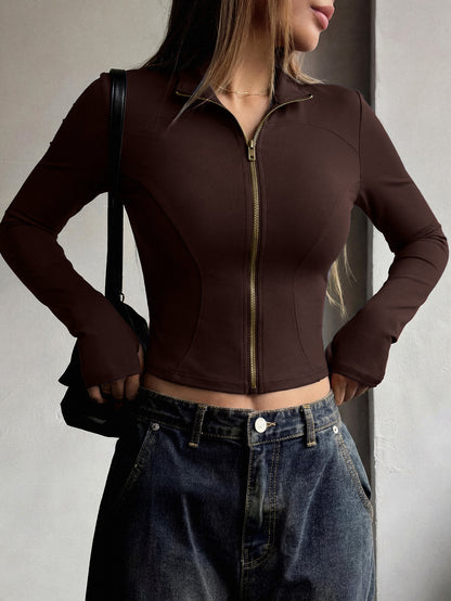 Women’s Athletic Long Sleeve Jacket with Thumb Loop, Stretchy Fit