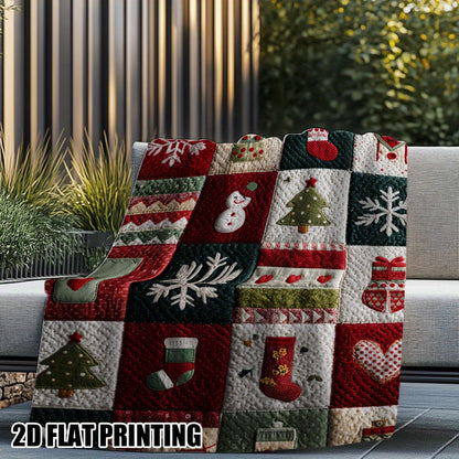 1pc Soft Holiday Flannel Blanket - Cozy Christmas & New Year'S Design with Snowflakes, Stockings, Hearts - All-Season Throw for Couch, Bed, Chair, Living Room, Office - Perfect Gift For Home Decor, Christmas Blanket, Festive