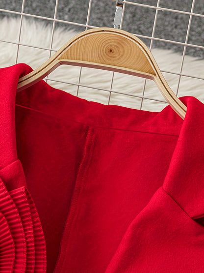 1pc Women'S Elegant Pink Blazer - Thick Winter Coat with Floral Pattern, Structured Lapel Collar & Single-Button Closure, Long Sleeve Tailored Jacket for Fall/Winter