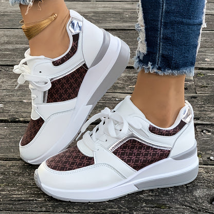 Women'S Plus Size Casual Sneakers - White Synthetic Cover Low-Top Lace-Up Shoes with Golden-Tone Accents, EVA Sole  Breathable Fabric Lining for Summer Comfort, Ladies Sneakers, Comfortable Footwear, Durable Footwear