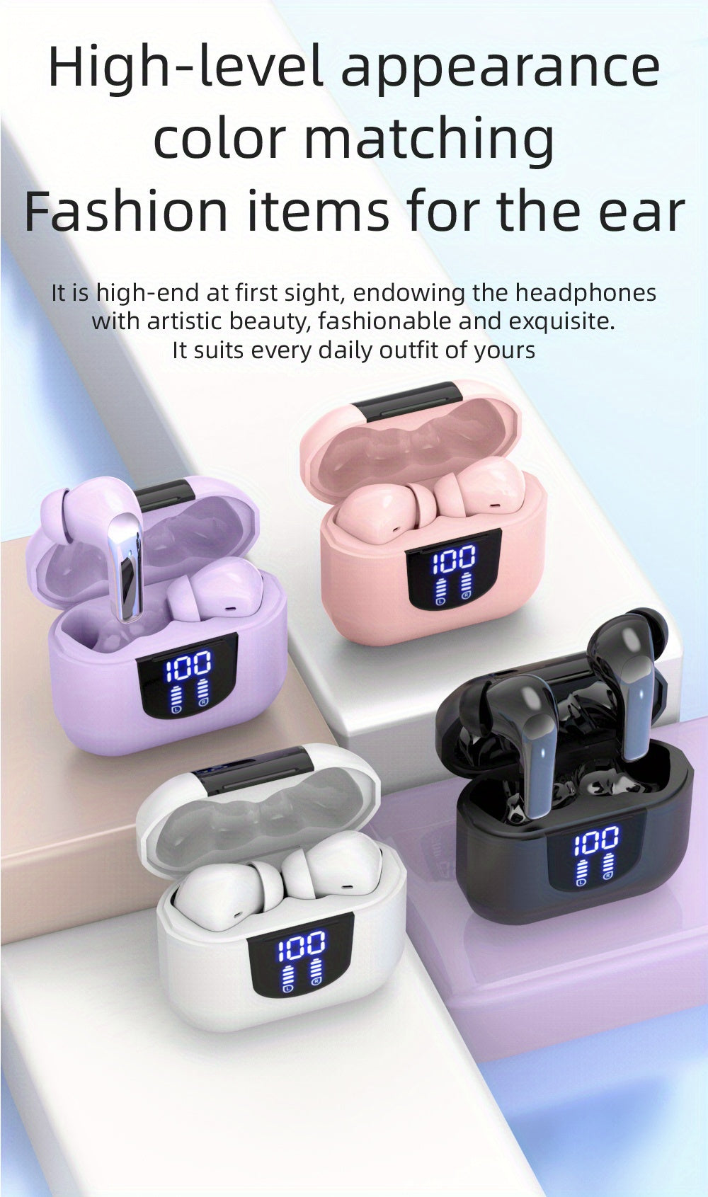 Wireless Headphones, Wireless 5.3 Earbuds, 13mm Speaker, 30H Playtime, Type-C Fast Charging Box, Stereo Wireless In-Ear Headset, Suitable for iPhone and Android In-Ear Headsets, Gaming Business Sports Headphone Mic