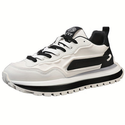 Men's Breathable Casual Sneakers - Trendy Low-Top Lace-Up Sneakers with Soft Rubber Sole, White  Black Design for Spring/Summer, Perfect for Running and Casual Attire, Versatile Running Footwear   Sporty Aesthetic Shoes   Co