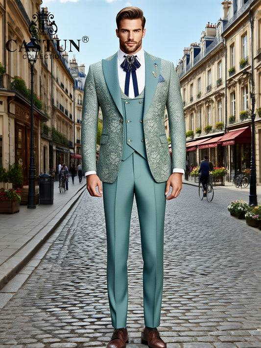 Men's 3-Piece Floral Skinny Fit Suit with Peak Lapels - ayq