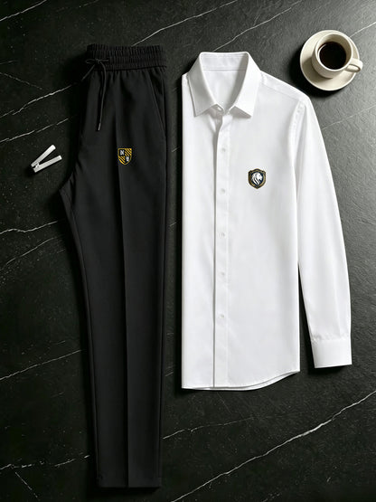 Men's Casual 2-Piece Campus Style Shirt & Drawstring Pants Set