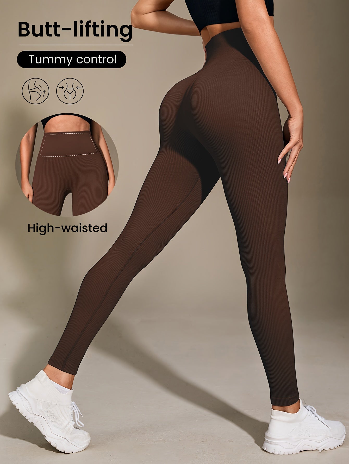 Women's High-Waisted Slimming Ribbed Leggings for Yoga
