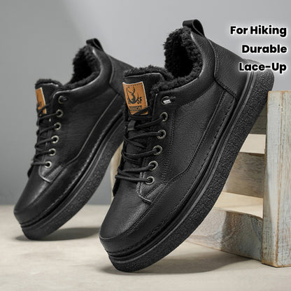 Men'S Winter Hiking Shoes - Cold Weather Traction Outdoors, Lace-Up Ankle Support, Cushioned EVA Insole - Synthetic Faux Upper - All-Terrain Traction for Snow, Ice, Mud - Low-Top Design - Black/Brown - Ideal for Hiking, Urban