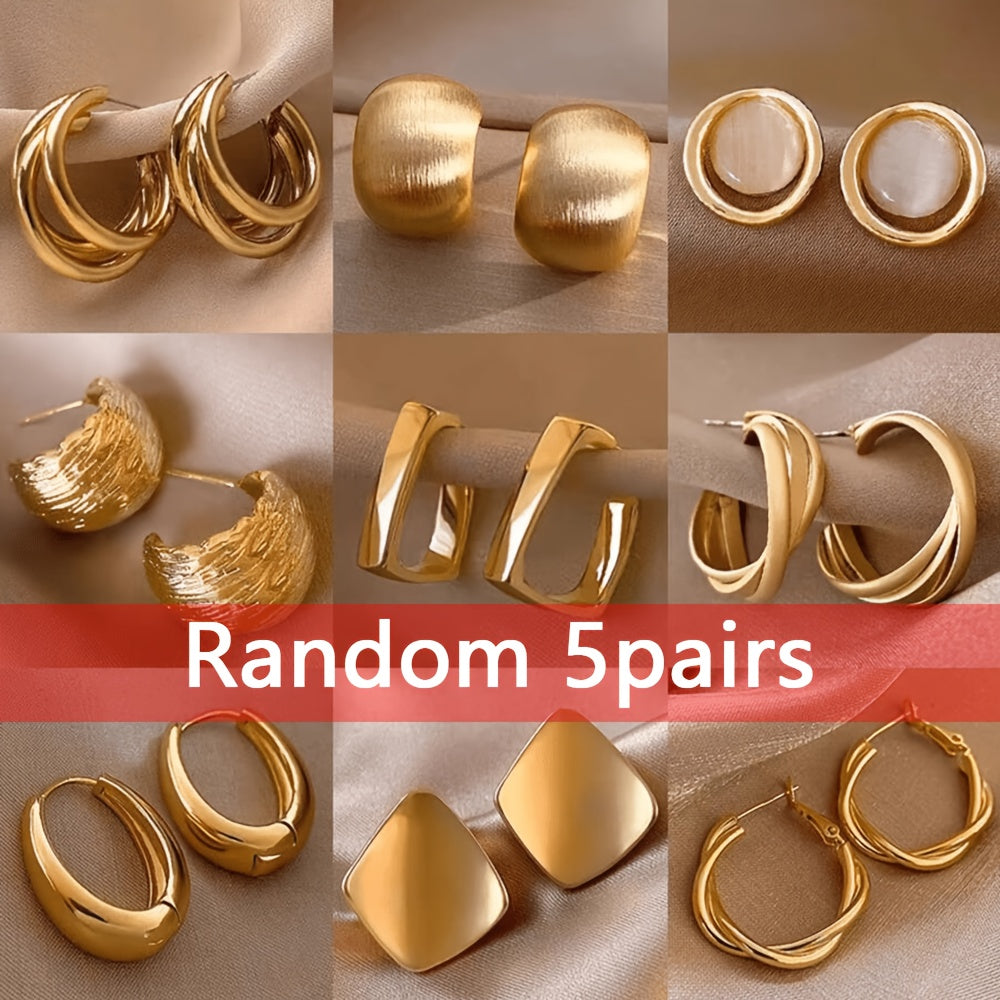 5 Pairs Elegant Geometric Zinc Alloy Stud Earrings Set