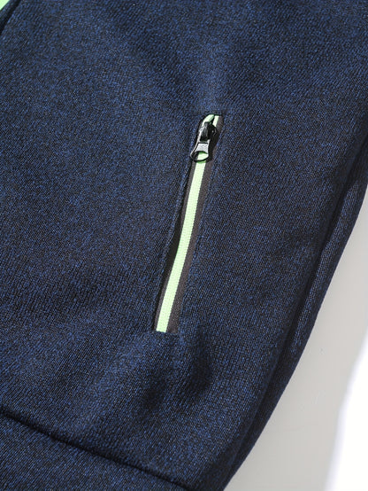 Men's Sporty Full-Zip Stand Collar Sweatshirt - Long Sleeve Casual Pullover with Neon Green Accents, Solid Color Non-Stretch Fabric, Regular Fit for Fall Winter